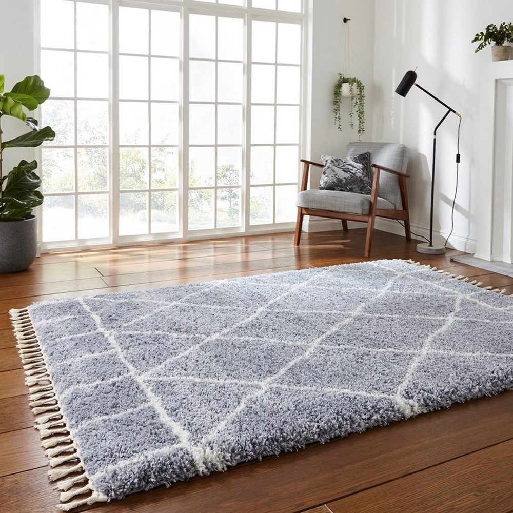 Boho Moroccan 1817 Shaggy Rugs in Grey Ivory